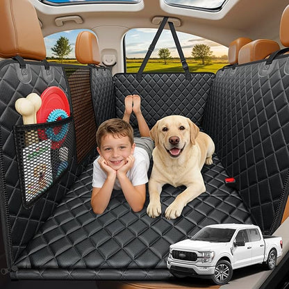 URPOWER XL Hard Bottom Dog Seat Cover for Full-Size Crew Cab Trucks | 400 lbs Support, 45% More Space, Waterproof, Mesh Window, Scratch Resistant, Non-Slip, Easy Care, Dog Seat Belt Included by URPOWER