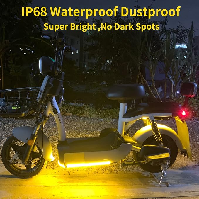 YM E-Bright IP68 Waterproof LED Strip Lights, 24inch 72SMD 12V Amber 4 Pack | Cuttable underglow strips suit compatible cars, motorcycles, boats, and golf carts for interior or exterior accent lighting. - Image 3