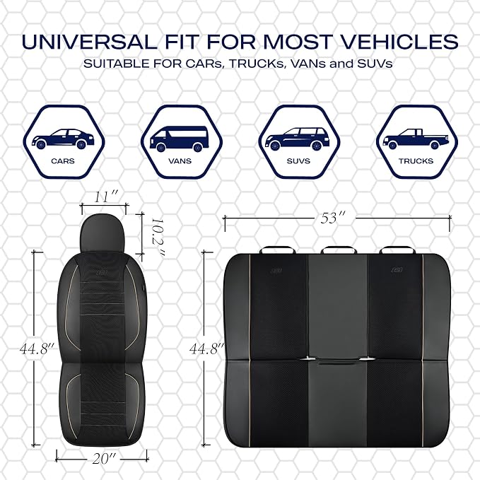 Skechers Air-Cooled Memory Foam Seat Cover, Mesh Thick Car Seat Covers,Piping Leather Car Seat Cover Full Sets,Airbag Compatible,Automotive Comfort Universal Fit Most Cars,Vans,Trucks,SUV,Beige - Image 6