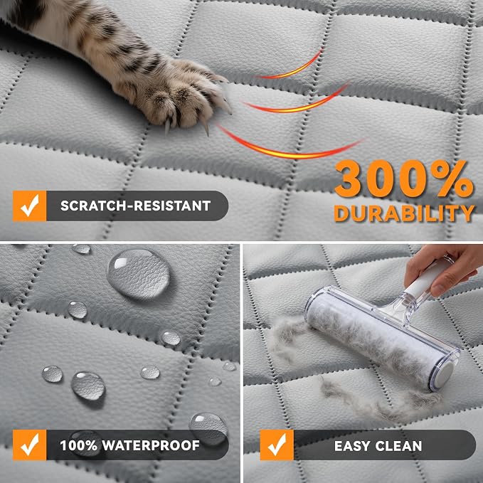 Dog Car Seat Cover for Back Seat,Leather Back Seat Cove,Stnd | Grey,PU,Waterproof,Nonslip,Anti-Scratch,Rear Dog Seat Covers Fit Middle Armrest for Most Vehicles,SUVs,Small Trucks - Image 6