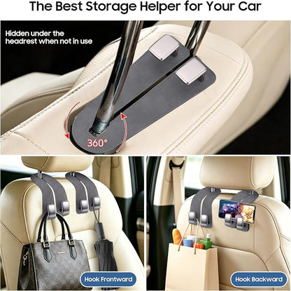 Amooca Car Headrest Hooks 4-Pack Suede Seat Organizer with Metal Core | Universal Fit, Double-hook Design, Backseat Storage for Backpack Umbrella Water Bottle Coat Purses Handbags Groceries, Gray - Image 7