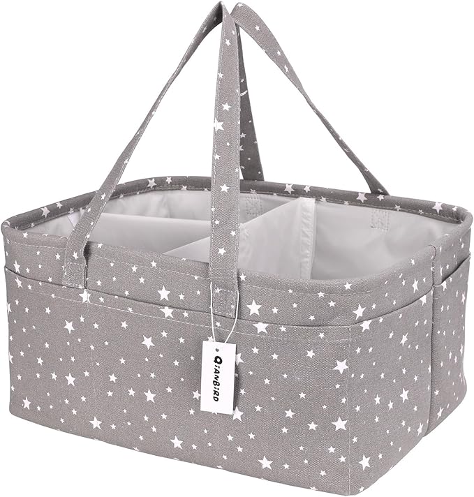 Baby Diaper Caddy Organizer- Extra Large Portable Diaper Basket with Removable Divider, Multi-Use Nursery Organizer for Diapers,Wipes,Baby Essential-Perfect Baby Basket bag Registry Must Have by QiANBiRD