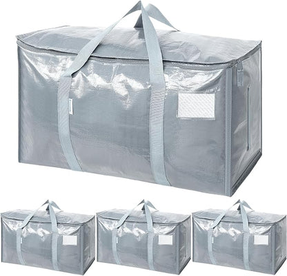 TICONN 4 Pack Extra Large Moving Bags Heavy Duty with Zippers & Carrying Handles, Durable Storage Bags Moving Boxes for Closet Organizers and Storage (4 Pack, Light Grey) by TICONN