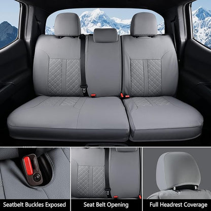 Truckiipa Seat Covers Full Set for Toyota Tacoma, Waterproof Leather Fully Covered Truck Seat Covers Fit for 4th Gen 2024 2025 2026 Toyota Tacoma Double Crew Cab, Full Set, Gray - Image 5