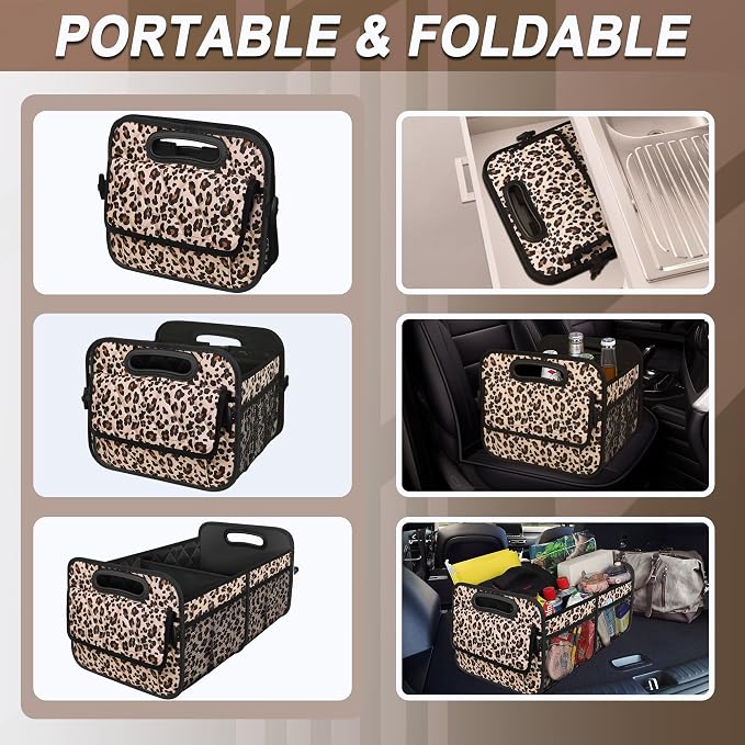 Deosk Trunk Organizer for SUV, Car Organizers and Storage with Reinforced Handles, Car Accessories for Women/Men - Large, Leopard Print - Image 4