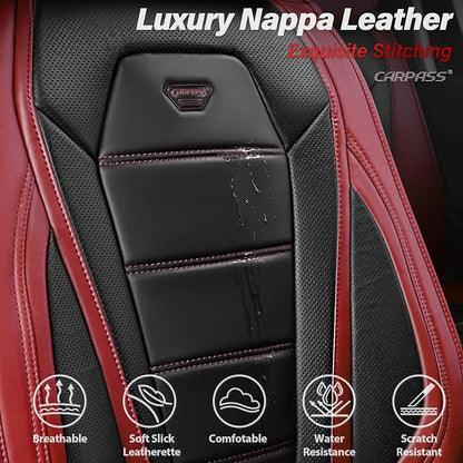 CAR PASS Nappa Leather Car Seat Covers Full Set Faux Leather, Black Red | Luxury Nappa Leather,360° Full Protection,Water resistant,3D Foam Comfort,Universal Fit for Most Cars SUV Truck,Scratch proof - Image 5
