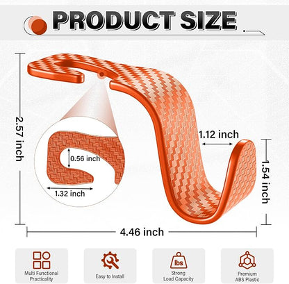 SINGARO Universal 2 Pack Car Seat Headrest Purse Hook, Carbon Fiber Back Seat Hook Storage Organizer Hanger for Purse Handbag Coat, Car Interior Accessories(Orange) - Image 2