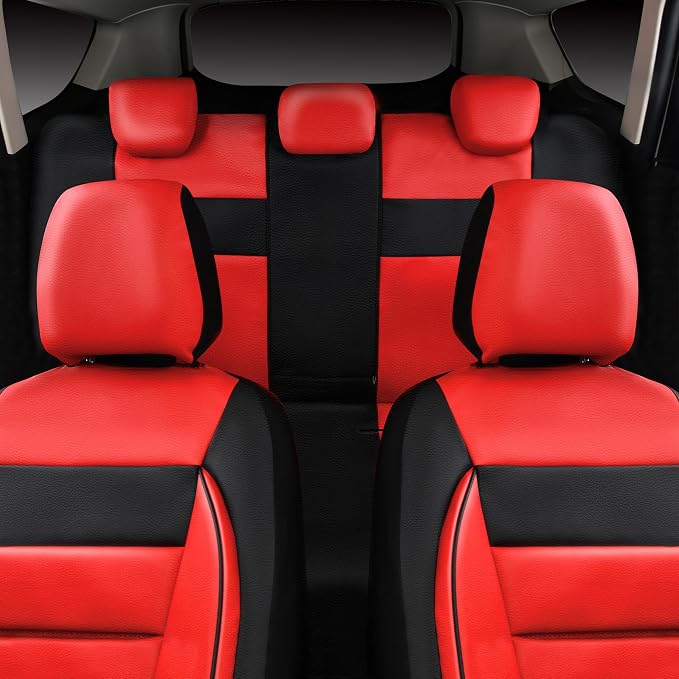 CAR PASS Leather Seat Covers Full Set Universal Water Resistant 3D Foam Back Support, Luxury Comfort Automotive 5 Seat Covers All Season Fit for SUV,Sedan,Van, Airbag Compatible Elegance (Black Red) - Image 7