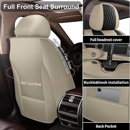 IKABEVEM Car Seat Covers fit for Subaru Outback 2010-2024 2025 2026 | Waterproof Leather, Airbag Compatible, Easy-Wipe Car Seat Protector,2 Front Seats Covers Fit for Outback, Beige&Black - Image 3