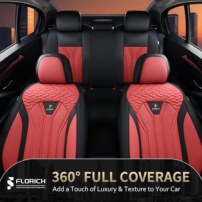 Leather Seat Covers, Car Seat Covers Full Set, Car Seat Protectors 5 Seats, Automotive Seat Covers Driver Seat Covers Fit for Most Cars Trucks SUV-Black&Burgundy - Image 8