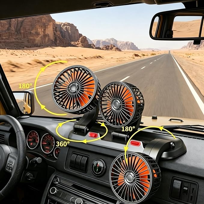 Triple Head 24V Car Fan for SUV Truck Car RV with No AC,Adjustable Car Cool Fan, Triple Head Design, 2-speed Adjustable, 360° Rotating Portable Car Fan,Powered by Cigarette Lighter - Image 6