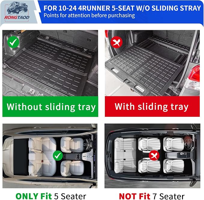 Rongtaod Cargo Mat & Backrest Mats for 2010-2024 Toyota 4Runner 5 Seats | without Sliding Tray, Trunk Mat Cargo Liner TPE All Weather Back Seat Cover Protector 2023 4 Runner Accessories - Image 5