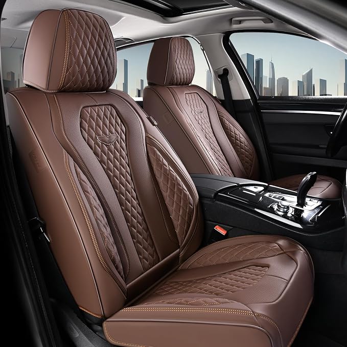 Coverado Seat Covers, Car Seat Covers Full Set, Coffee Car Seat Cover, Car Seat Cushion Waterproof, Luxury Auto Seat Covers, Seat Cover Car Seat Protector Fit for Most Cars - Image 2