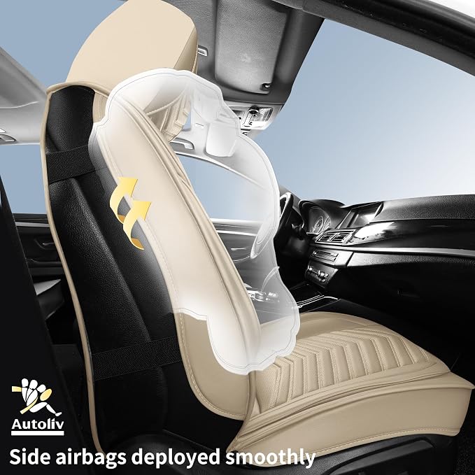 HChengkikz Nappa Leather Car Seat Covers Full Set, Beige Car seat Protector 5 Seats, Waterproof Car Seat Cushion, Universal Automotive Seat Covers Fit for SUV Truck Pick-up Sedan, Front and Rear | Easy Maintenance, Airbag Compatible, Universal Fit For ... - Image 4