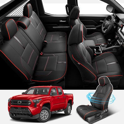 DiffCar® for Toyota Tacoma Seat Covers 2024 2025 2026 Double Cab, Black/Red | Full Set Seat Covers, Faux Nappa Leather Truck Accessories for Tacoma 4th Gen(Gas Only),Custom Fit Car Pickup Seat Protectors - Image 2
