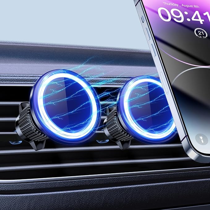 2 Magnetic Car Charger Mount 15W for iPhone 17-12 with 2 MagSafe Stickers | N52 Strong Magnets, 360° Rotation, Vent Mount, Compatible with Magnetic Cases, Gift for Men, Black by FSHYOS