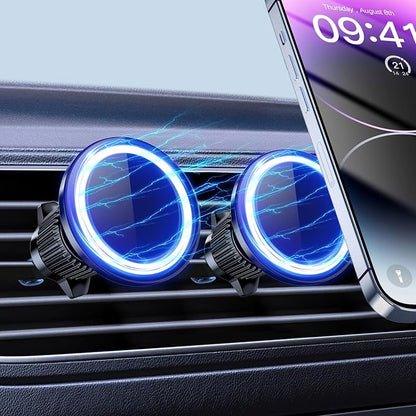 2 Magnetic Car Charger Mount 15W for iPhone 17-12 with 2 MagSafe Stickers | N52 Strong Magnets, 360° Rotation, Vent Mount, Compatible with Magnetic Cases, Gift for Men, Black by FSHYOS