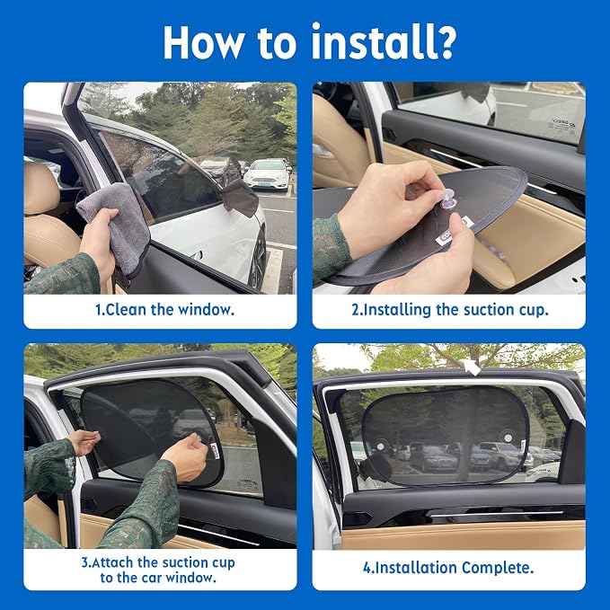 Car Shades for Side Windows 19"x12"(4 Pack),Sun Shade for Car Window with 8 Suction Cups,Window Shades Can Blocks 99.98% UVR,Window Shade for Baby,Glare Shield Protection - Image 6