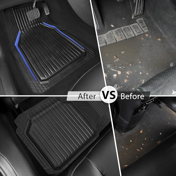 CAR PASS Heavy Duty Rubber Floor Mats for Car, Waterproof Liner Deep Dish Car Mats Full Sets, Universal Trim to Fit for SUV Truck Sedans Vans, All Weather Automotive Floor Mats 3pcs, Black Blue - Image 6