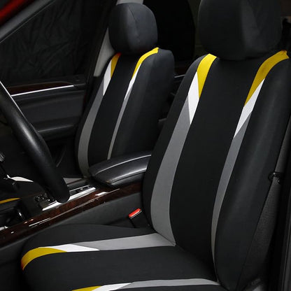 FH Group Premium Modernistic Flat Cloth Car Seat Covers – Universal Fit, Washable Seat Covers for SUV Sedan Van, Yellow, Full Set - Image 7