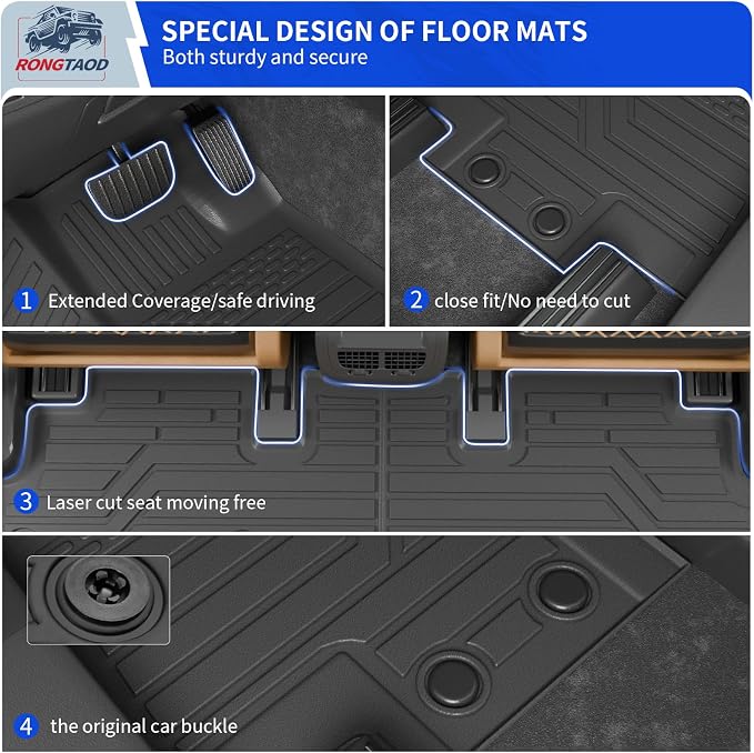 Rongtaod Floor Mats Full Set (7 PCS) for 2022-2026 Nissan Pathfinder | 7&8 Seats Cargo Mat Trunk Mat Cargo Liner 2nd & 3rd Row Kick Mats All Weather 2024 Pathfinder Accessories - Image 3