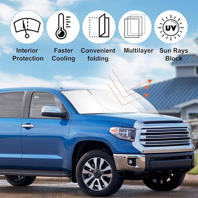 Front Windshield Sun Shade Foldable Car Front Window Sun Shade Windshield Shade Custom Fit for 2007-2021 Toyota Tundra Block UV Rays Heat Keep Car Cooler - Image 7