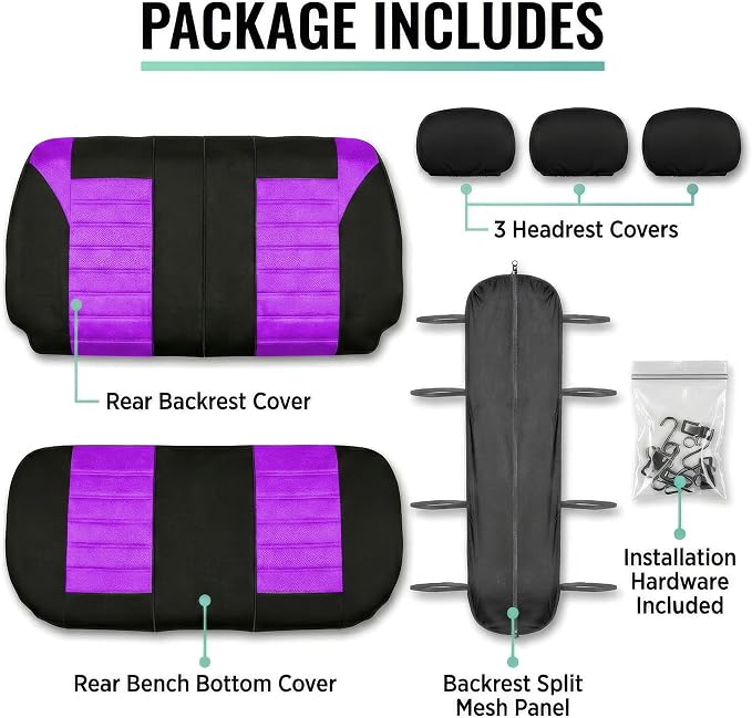 FH Group Automotive Car Seat Covers Rear Set Premium 3D Air Mesh Seat Covers, Airbag Compatible and Split Bench Cover Universal Fit Interior Accessories for Cars Trucks and SUVs - Purple - Image 5