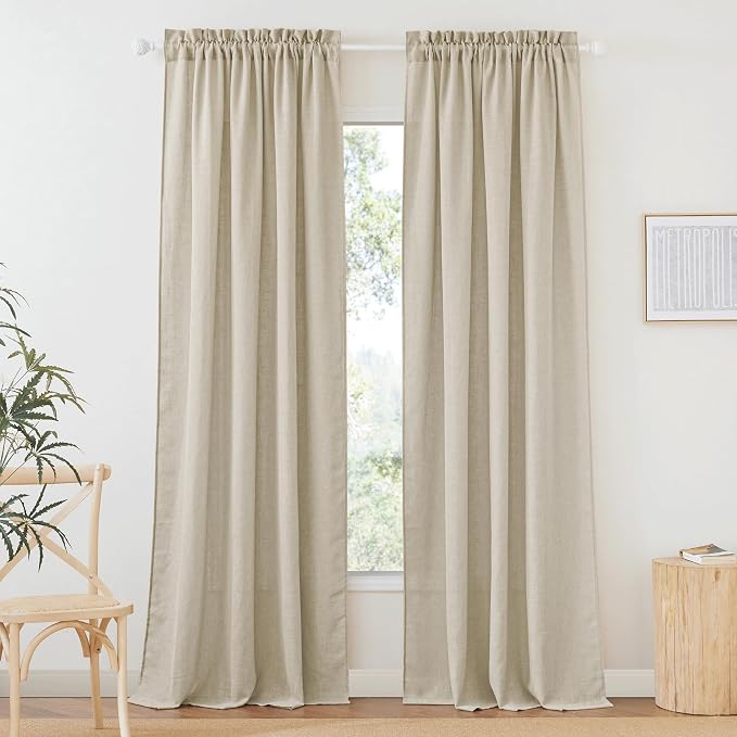 RYB HOME Beige Semi Sheer Curtains 95 inches Long, Light Filtering Half Privacy Wrinkle Resistant Window Curtains & Drapes for Office Dormitory, Beige, W 34 x L 95 inches, 2 Panels Set by RYBHOME