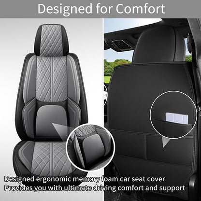 Custom Fit Chevy Silverado GMC Sierra 1500 2007-2026 2500/3500 HD Crew Cab Full Set Car Seat Covers - 5 Pack, Premium Faux Leather Truck Seat Protector with Airbag Compatible Design, BlackGrey - Image 4