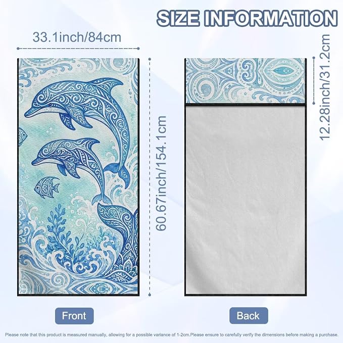 Dolphin Print Car Seat Towel Covers Front Seats Polynesian Style Automotive Seat Covers with Storage Bag Multi-Purpose Absorbent Microfiber Towels, Blue - Image 7