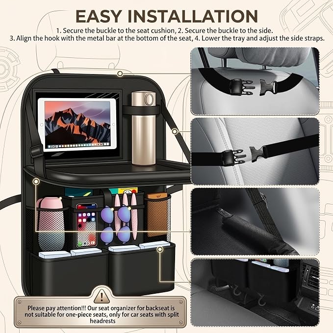 2026 New Backseat Car Organizer,Multifunctional Back Seat Car Organizer with Foldable Table Trays,Hanging Cars Seats Backs Organizers as Kick Mats Back Seat Protector - Image 5
