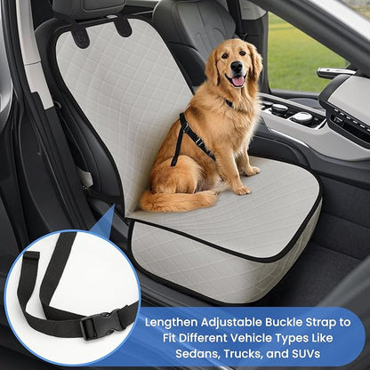 ELONGRIVER Dog Car Seat Covers, Waterproof Front Seat Cover | Scratch-Proof, Nonslip Pet Passenger Seat Cover Protector, Universal Fit for Cars Trucks SUVs, Large Size 1 Pack, Beige - Image 2