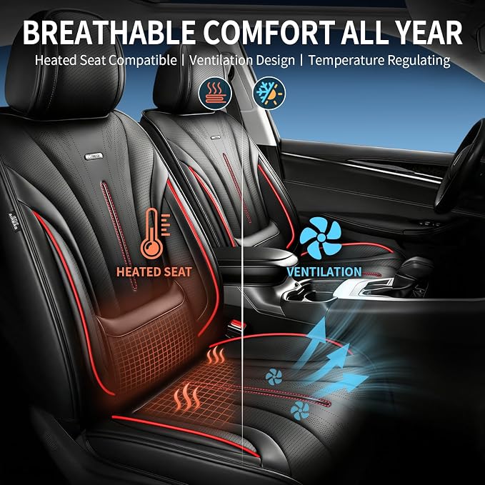 Fit CX-7 Seat Covers Custom Fit for Mazda CX-7 2006-2012, Full Set | Premium Leather Full Coverage Protectors, Waterproof, Breathable, Scratch Resistant, Easy Wipe, Airbag Compatible, RedTrim - Image 5