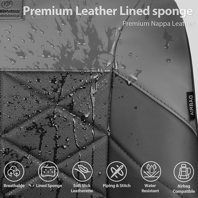 CAR PASS Memory Foam Leather Front Seat Covers, Perforated Nappa Leather Seat Covers Front Seats Universal Fit for Cars,SUV,Truck Seat Covers Thick 3D Foam Comfortable, Airbag Compatible Black Gray - Image 4