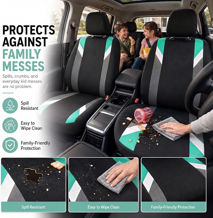 FH Group Front Set Cloth Car Seat Covers for Low Back Car Seats with Removable Headrest, Universal Fit, Airbag Compatible, Seat Cover for SUV, Sedan, Van, Mint - Image 6
