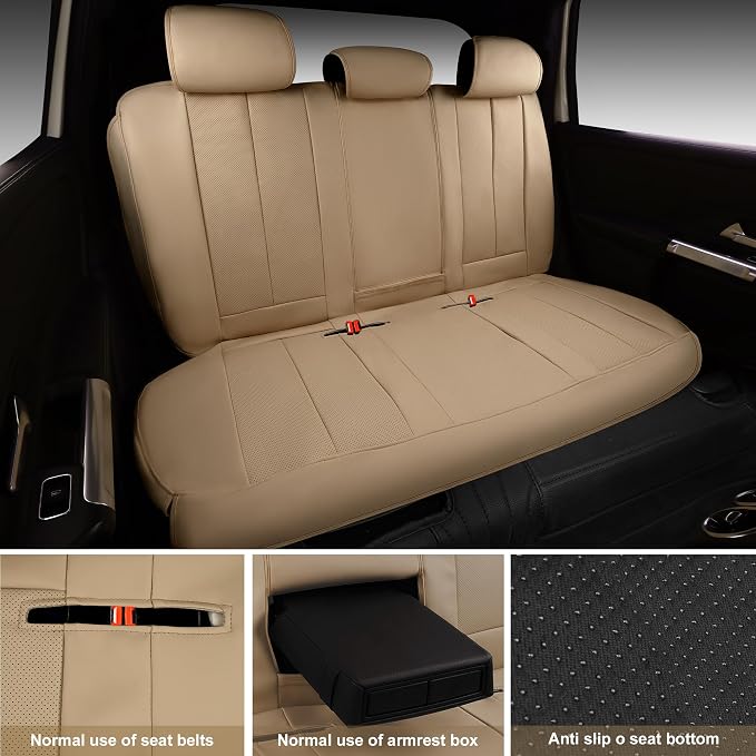 CAR PASS Nappa Leather Seat Covers Full Set, 3D Foam Faux Leather Car Seat Covers with Lumbar Support, Water Resistant Comfort & Universal Fit for Cars SUV Truck Most Vehicles, All Beige - Image 7