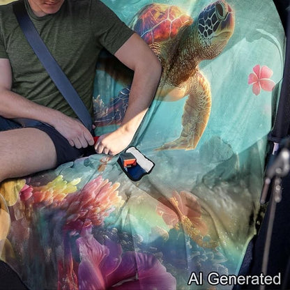 Turtle Hibiscus Plumeria Print Back Seat Cover for Car Trucks Van SUV, Waterproof Rear Bench Towel Seat Covers for Dogs and Kids, Sweat-Absorbent Automotive Backseat Protector - Image 4