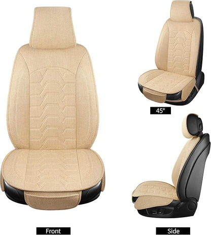Linen Front Car Seat Covers Cloth Fabric Automotive Seat Protectors | Breathable Durable Anti-Slip All-Season Comfort Easy to Install Universal Fit for 95% of Cars Trucks SUVs Vans (Beige, 2PCS) - Image 3