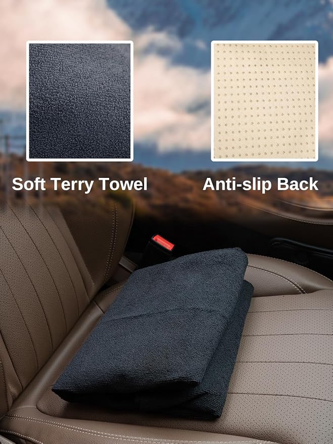 Prpeko 2PCS Terry Cloth seat Cover Universal Waterproof Car Sport Towel Seat Cushion Non-Slip Sweat-Absorbent Towel Cloth Suitable for Gym Workout, Universal Fit for Car SUV Van-Black - Image 5