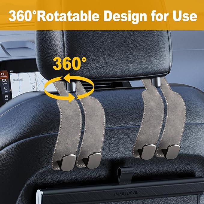 Car Purse Hook Purse Hook for Car Seats Headrest Car Seat Hooks,Heavy Duty Vehicle Organizer for Handbags, Groceries, Purses, Keep Car Tidy (Gray, 4 Pack) - Image 3