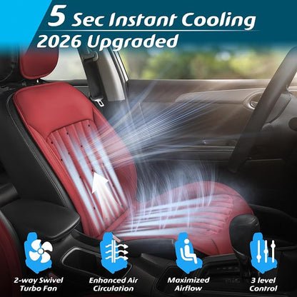2026 Upgraded Cooling Car Seat Cover Front Seat, 12V-24V Ventilated Cooling Car Seat Cushion, Cooled Seat Cover for Car SUV Truck Universal Fit, Bright Red - Image 2