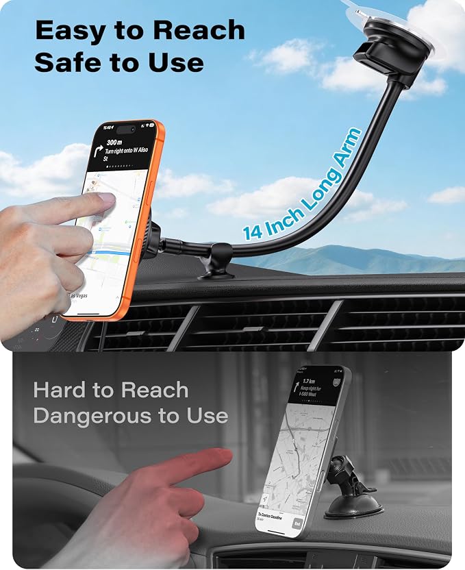 for Magsafe Car Mount Charger, 15W Fast Charging for Windshield | Stronger Magnetic & Suction Cup Mount for Windshield & Dashboard, Wireless Car Charger Compatible with iPhone12-17 Pro Max - Image 2