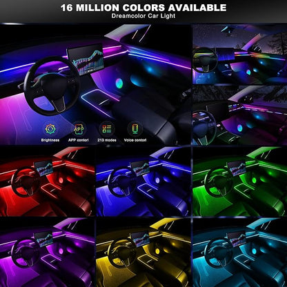 Dreamcolor Acrylic Interior Car LED Strip Light with Wireless APP, RGB 22 in 1 with 175 inches 612 LEDs Fiber Optic Strip Lights for Car, Dual Zone Music Sync Neon Car Ambient Lighting Kits - Image 4