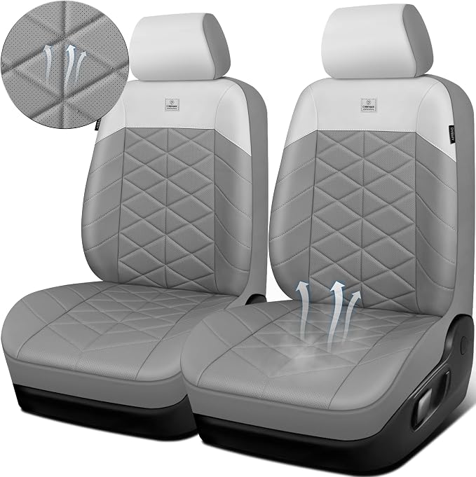CAR PASS Memory Foam Leather Front Seat Covers, Waterproof Nappa Leather Seat Covers Front Seats Universal Fit for Cars,SUV,Truck Seat Covers Thick 3D Foam Comfortable, Airbag Compatible Gray White - Image 5