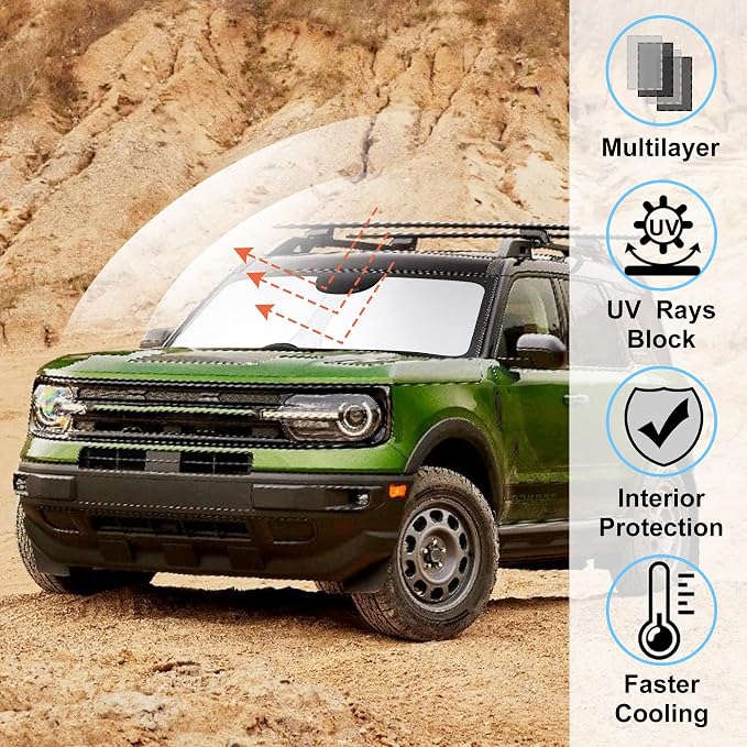 Windshield Sun Shade Sunshade for 2021-2026 Ford Bronco Sport | Full covered for windshield, Foldable & Durable, Block UV Rays, Reduce Heat, Easy to install, Keeps Car Cooler - Image 2