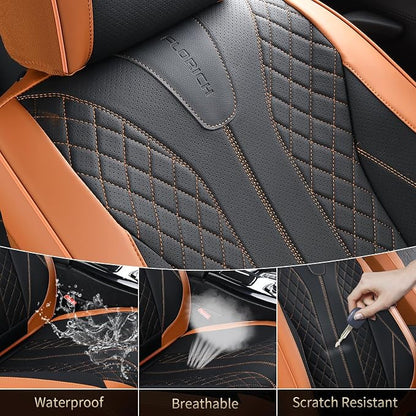 FLORICH Leather Seat Covers for Cars Front Car Seat Cover Premium Automotive Seat Covers Waterproof Car Seat Cushion Protector Universal Fit for Most Cars SUV Trucks, Brown&Black - Image 5
