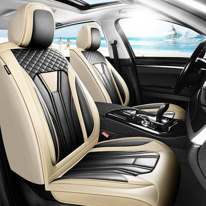 Fit Avalon Premium Leather Car Seat Covers for Toyota Avalon 2001-2021 2022 - Waterproof，Breathable，All-Weather Seat Cushion Protecto & Airbag Compatible, Full Set Beige&Black by Unknown
