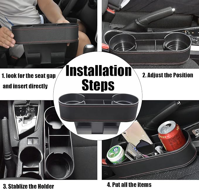IOKONE Console Side Pocket Cup Holder for Car, Slim Black | Car Seat Gap Filler Organizer, Front Seat Organizer, Drink Holder for Car, Cell Mobile Phone Holder, Car Coin Holder - Image 6