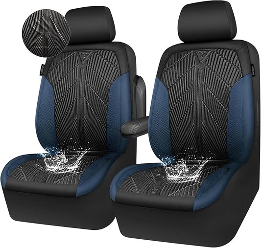 CAR PASS Waterproof Black Blue Car Seat Covers Front Seat Covers Neoprene Wetsuit,All-Weather Non-Slip Durable,Universal Fit for SUV Trucks Automotive,Armrest Airbag Compatible,Emboss Black Blue by CARPASS