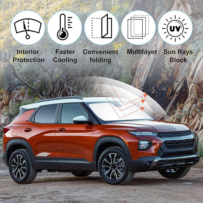 Windshield Sun Shade for 2021-2026 Chevrolet Trailblazer | Full covered for windshield, Foldable & Durable, Block UV Rays, Reduce Heat, Easy to install, Keep Car Cooler - Image 2